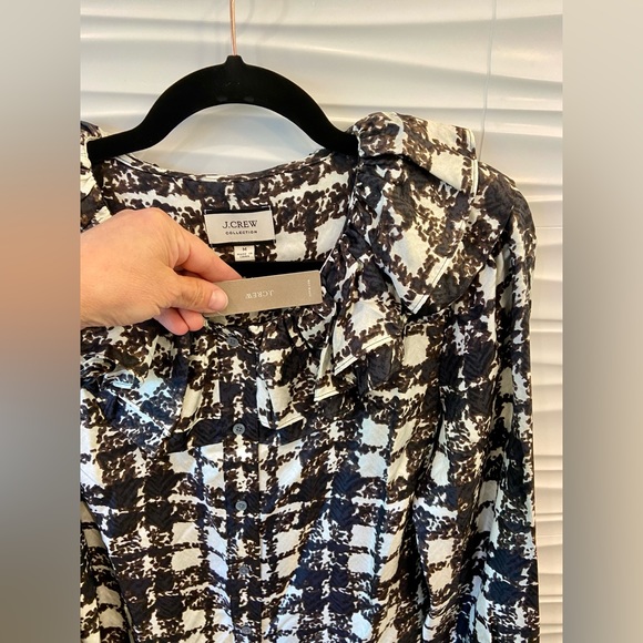 NWT J. Crew Collection silk twill ruffle-collar top in plaid - Picture 10 of 15